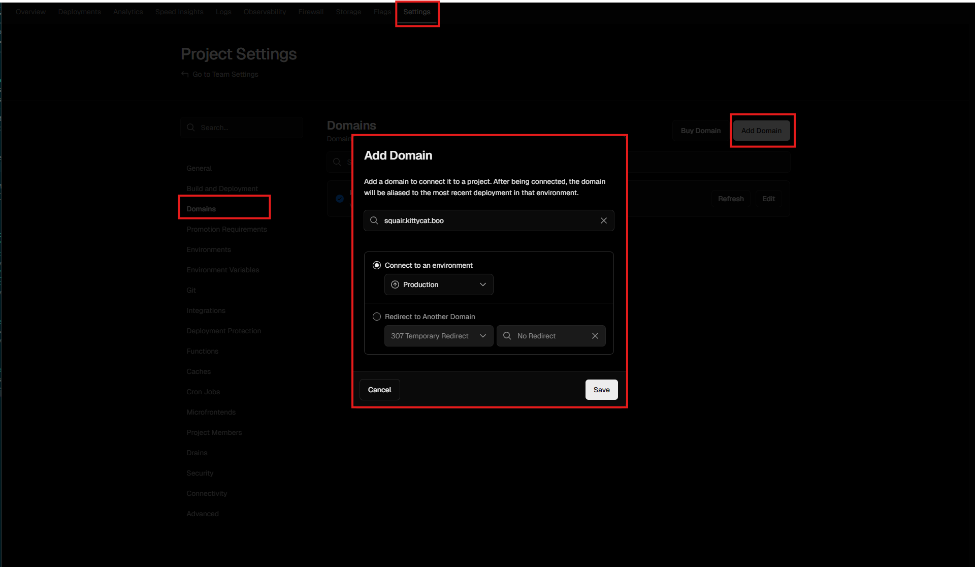 Vercel Custom Domain Settings